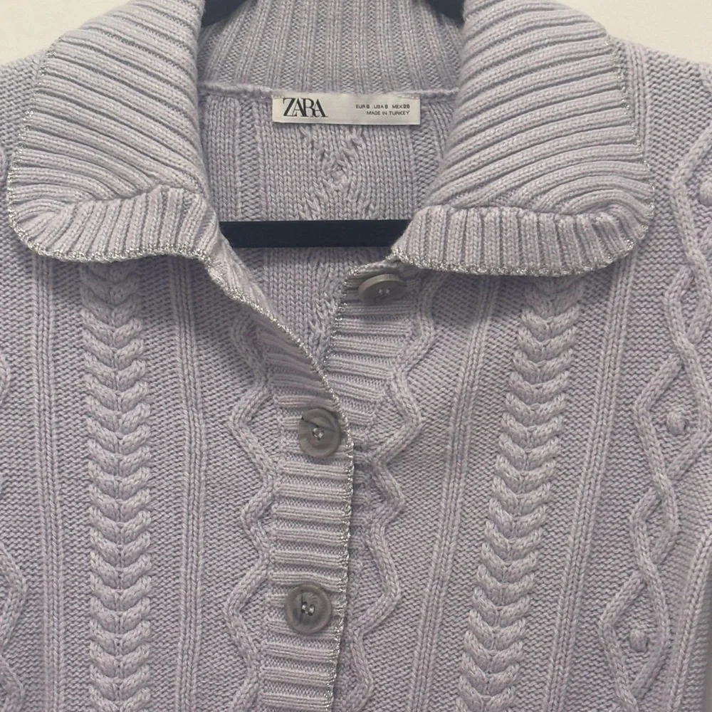 Zara Womens Medium Cable Lilac Silver Thread Cropped Cardigan - Picture 4 of 6